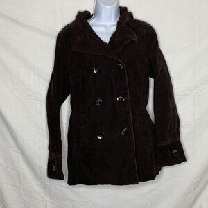 Sonoma (Medium) Dark Brown Corduroy Double Breasted Hooded Pea Coat Jacket